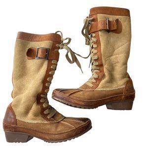 Sorel sheep fur lined tall lace up suede boots 7.5 combat